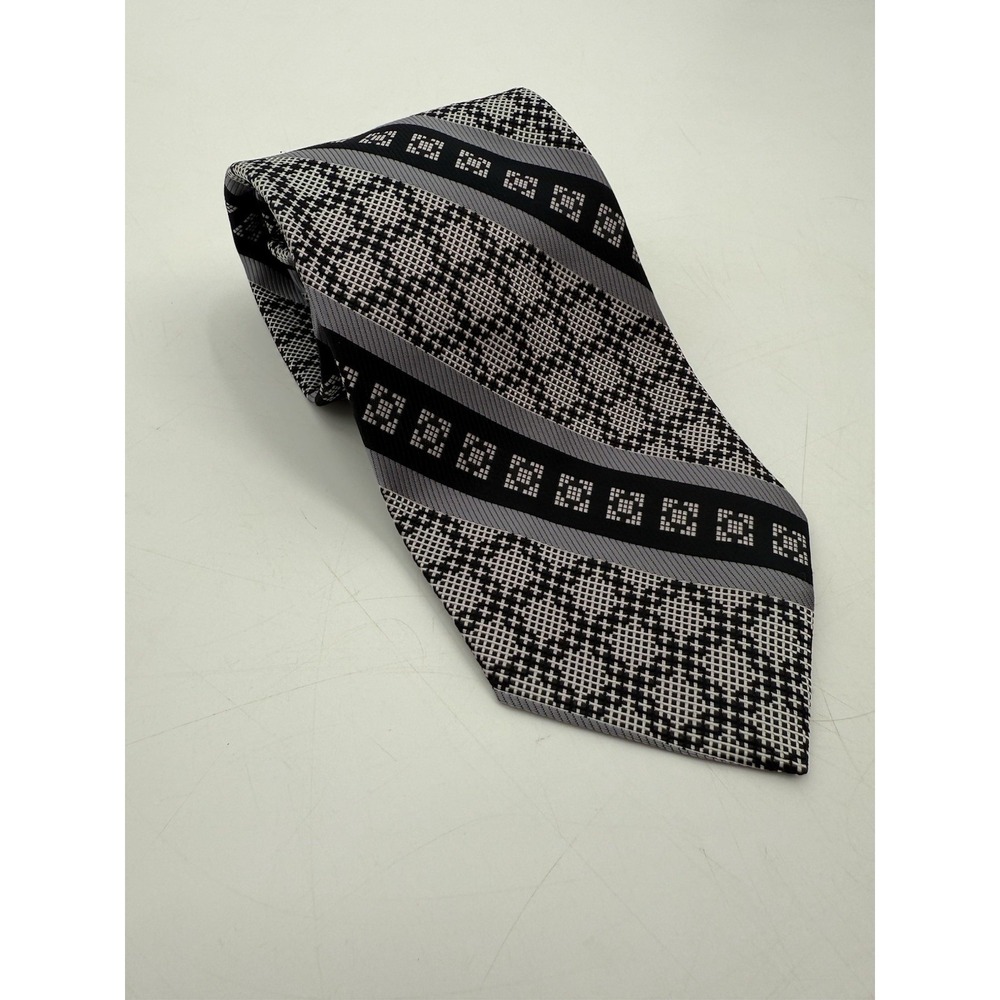 Beau Brummell Gentry Mens Polyester Wide‎ Black & Silver Vintage Tie Necktie